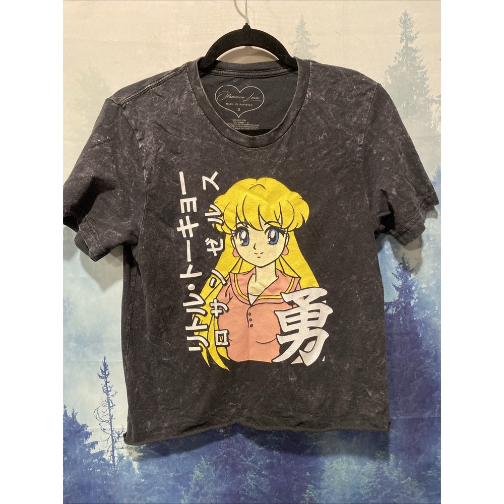 Sailor‎ Moon Shirt Women's Small  Anime Vintage Style Acid Wash Cropped Fit